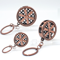 Porte-clés personnalisé en cuivre antique, design éventail 3D ajouré, style industriel vintage, cadeau promotionnel