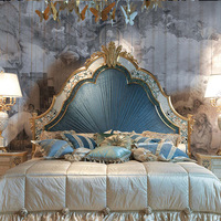 Großhandel Villa Palast elegante antike Französisch King Size Schlafzimmer Set Bett Sea Shell blau europäischen königlichen Luxus Schlafzimmer möbel