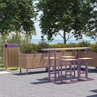 Table et chaise d'extérieur en fer forgé et longue banquette pour cour, jardin, balcon, résistantes à l'eau et au soleil, pour parc en plein air