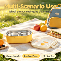 Boîte à lunch mignonne pour enfants, 2 compartiments, récipient alimentaire en acier inoxydable 304, étanche avec trou d'aération pour étudiants, camping en plein air
