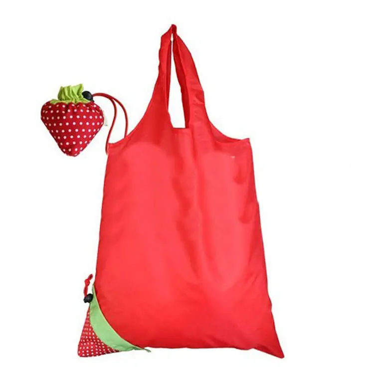 New Polyester strawberry themed folding reusable shopping bag