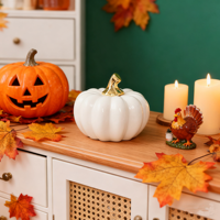 Figurine de citrouille en céramique blanche émaillée de qualité supérieure, motif géométrique, cadeau élégant pour la décoration de Thanksgiving