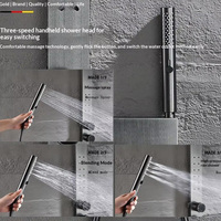 Ensemble de douche mural pour salle de bain, finition or rose, pistolet de douche gris anthracite, forme de projecteur rond ultra-fin, cuivre, design moderne et simple