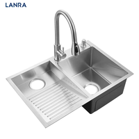Laverie piscine ménage acier inoxydable brossé évier de cuisine à bol unique avec planche à laver grand évier simple fait main
