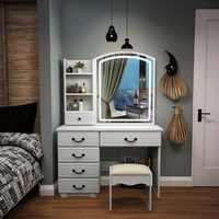 Meubles de chambre à coucher blancs de luxe bon marché en gros grand miroir laqué brillant commode de rangement en bois coiffeuse bureau de vanité pour hôtel
