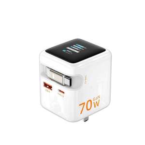 บล็อกที่ชาร์จ <span class=keywords><strong>USB</strong></span> C 70W GAN พร้อมสายเคเบิลชนิด C ที่หดได้พอร์ตคู่สำหรับเดินทางชาร์จเร็วฟังก์ชั่น3.0 PD สำหรับแล็ปท็อป - Product Image 2