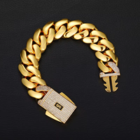 Ensemble de bijoux pour homme : Collier et bracelet en laiton massif et lourd, plaqué or 18 carats, avec chaîne maille cubaine Miami et fermoir Monaco glacé