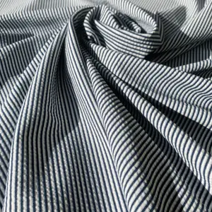 聚酯纤维96% 纺织针织黑色白色亚麻纱线染色弹力条纹面料