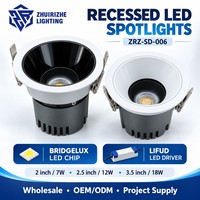 Spot LED Encastrable 7W 12W 18W 2 2.5 3.5 Pouces CRI95 Réflecteur Profond en Aluminium Plafonnier Blanc Brillant Noir Vente en Gros