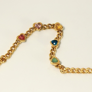 Y2K Trend Multicolor Heart <b>Crystal</b> Cuban Link <b>Bracelet</b> Waterproof Anti-fade Gold Stainless Steel Thick Chain <b>Bracelet</b> - Product Image 1
