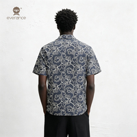 Camisa de Lino Mixto para Hombre Botanical Line 130cm Azul Pizarra Blanco Hueso Estilo Cubano para Vacaciones y Playa