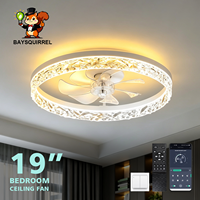 Ventilateur de plafond blanc 19 pouces à profil bas avec télécommande, gradation CCT progressive, 6 vitesses, montage encastré pour salon, chambre, cuisine