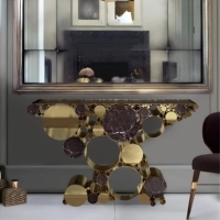 Table murale d'entrée contemporaine de luxe moderne, table à bulles en acier inoxydable portugais pour la maison, l'hôtel, les villas en verre sur mesure