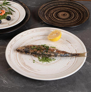 Assiettes en céramique <span class=keywords><strong>à</strong></span> motif tourbillonnant noir et blanc, plats ronds pour steak, fruits <span class=keywords><strong>de</strong></span> mer, apéritifs, maison, restaurant, traiteur, fêtes, <span class=keywords><strong>repas</strong></span> quotidiens - Product Image 5