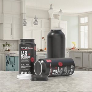 Bouteille en aluminium noir mat avec anneau de traction pour capsules de suppléments, boîte de conteneur métallique de qualité alimentaire, emballage - Product Image 1