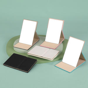 Espejo cosmético grande de <span class=keywords><strong>cuero</strong></span> <span class=keywords><strong>PU</strong></span> de fábrica original, soporte de escritorio personalizado, espejo de maquillaje, espejo compacto decorativo - Product Image 4