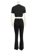 Tenues d'été deux pièces en coton côtelé délavé pour femme, survêtement et pantalon, survêtement 2 pièces pour femme