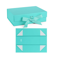 Boîtes cadeaux en papier pliables magnétiques avec ruban, en carton rigide bleu recyclable, pour cosmétiques, vêtements, perruques, avec logo personnalisé
