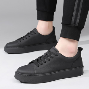 <b>Matte</b> Black Low Top Deck Shoes Classic Lace Up Skate Shoes Sturdy Stitching Soft Breathable Leather For Daily Street Outfit - Product Image 6