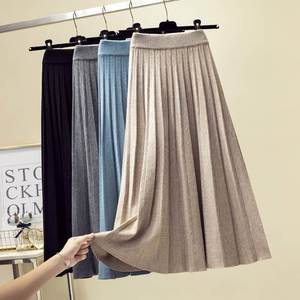 <span class=keywords><strong>Jupe</strong></span> midi tricotée en cachemire de laine solide pour dames - Product Image 1