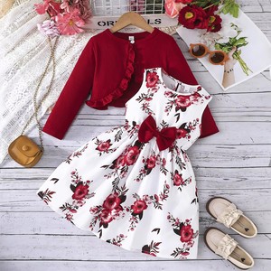 Ensemble Vêtement Enfant Style Européen Filles : <span class=keywords><strong>Robe</strong></span> Florale et Manteau à Manches Longues – Tenues Bébé Fille Robes d'Anniversaire pour 3 Ans - Product Image 4