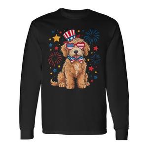 Goldendoodle Patriotic 4th Of July Dog Usa Flag T-shirt a maniche lunghe con stampa digitale girocollo unisex per adulti - Product Image 1