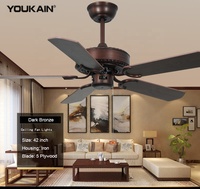 Ventilateur de luxe décoratif sans bruit pour chambre d'hôtel, ampoule électrique de 42 pouces, ventilateur de plafond pour climatisation