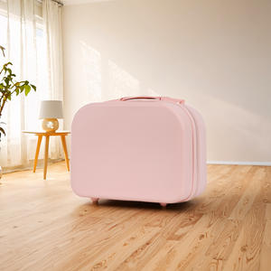 Mini trousse de maquillage rose, bagage à main de 14 pouces, sac de rangement portable à fermeture éclair pour femmes, poignée souple de couleur unie pour voyage - Product Image 1