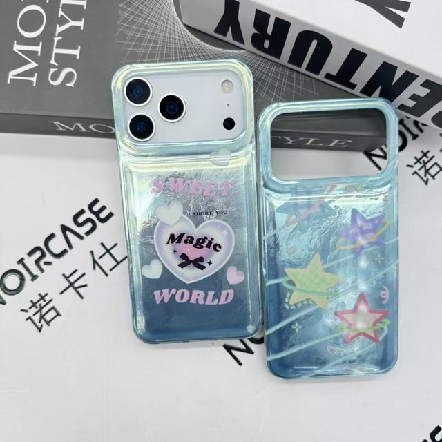 Starry Cute Phone Case for iphone 17 Pro Max, Glitter Stars Print, Raised Lens Guard, Protective Cover, Wholesale
