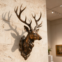 Statue de Tête de Cerf en Bronze Personnalisable, Sculpture Murale Vintage en Bronze de Tête de Cerf avec Bois de Cerf pour Hall d'Hôtel