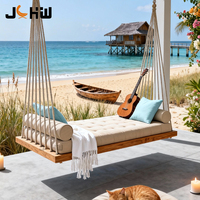 Lit de repos suspendu en teck de luxe pour l'extérieur, hamac suspendu en bois, canapé suspendu moderne, mobilier de jardin, balançoire suspendue détachable