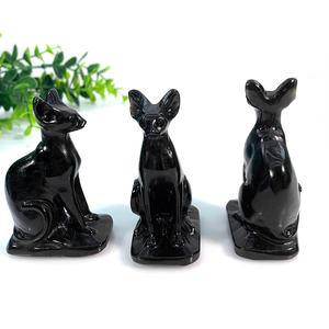 All'ingrosso scultura di cristallo naturale animale artigianato ossidiana sfinge Cat intaglio in quarzo Semi-pietra preziosa decorazione per la casa - Product Image 5