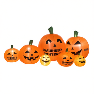 Decorazioni gonfiabili di Halloween a forma di zucca per esterni, set da 7 pezzi in PVC con illuminazione per feste. - Product Image 1