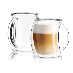 Taza de doble pared de vidrio de borosilicato alto de 200Ml, taza de Espresso de vidrio, taza de vidrio Latte con asa