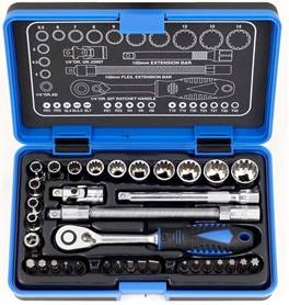 Personalizado 35 piezas 1/4 "Dr 60T Impact Spline Bit Sockets Wrench Set Embalaje en caja de plástico - Product Image 2