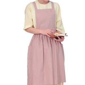 Solid Color Pleated Apron For Women Water Resistant All Cotton Suspender Waistband Daily Use Home Kitchen Coffee Shop - Product Image 5