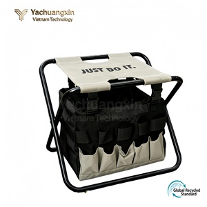 Banco de jardín plegable con bolsa para herramientas, silla de exterior de tela Oxford, marco de hierro rectangular, estilo informal - Product Image 6