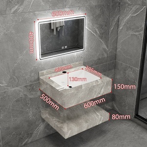 Double Layer <b>Wall</b> <b>Mounted</b> Bathroom Vanity Combo with Seamless Ceramic Basin on Sintered Stone Countertop - Product Image 6