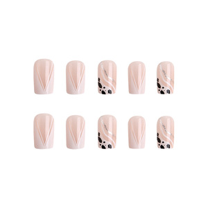 24 <span class=keywords><strong>Uñas</strong></span> Postizas Reutilizables <span class=keywords><strong>de</strong></span> ABS, Minimalistas, Cortas, Cuadradas, Color Nude, con Puntas Francesas <span class=keywords><strong>en</strong></span> V, Diseño <span class=keywords><strong>de</strong></span> Piel <span class=keywords><strong>de</strong></span> <span class=keywords><strong>Vaca</strong></span>, Detalles Brillantes Plateados, para Uso <span class=keywords><strong>en</strong></span> los Dedos - Product Image 4