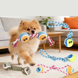 Jouet à mâcher pour chien Zoyi Pet Double Tennis Ball - Corde en <span class=keywords><strong>coton</strong></span> résistante aux morsures - Jeu de la corde - Auto-entretenement - Utilisation quotidienne - Soulagement des poussées dentaires - Product Image 1
