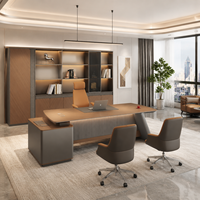 Ensemble de bureau de direction en bois en forme de L de luxe 2026, chaise de patron en cuir, armoire de rangement, fournitures pour entrepreneurs et grossistes en bureau