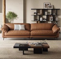 Canapé trois places en cuir véritable Mufang, design nordique moderne et minimaliste de haute qualité pour appartement et villa