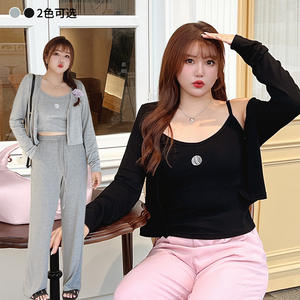 Conjunto de dos piezas de cárdigan de punto para mujer Runqi N8647, gris, asimétrico, de color sólido, de algodón, talla grande, para mujeres con curvas. - Product Image 5