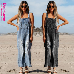 Deear-Lover จั๊มสูทเอี๊ยมผ้ายีนส์ขากว้างมีกระเป๋าแฟชั่นบูติกตะวันตกทันสมัย - Product Image 1