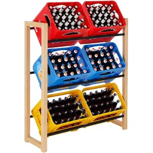 Wooden Bamboo Drinks Crate Shelf for 6 Crates, Beverage Crate Shelf Rack