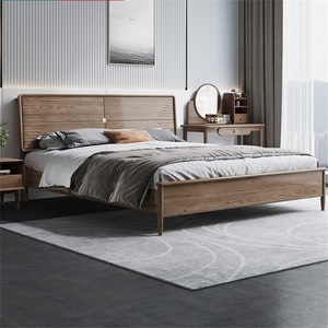 Lit double moderne et minimaliste en bois de frêne avec rangement, meuble de chambre à coucher de style nordique, lit de maître - Product Image 2
