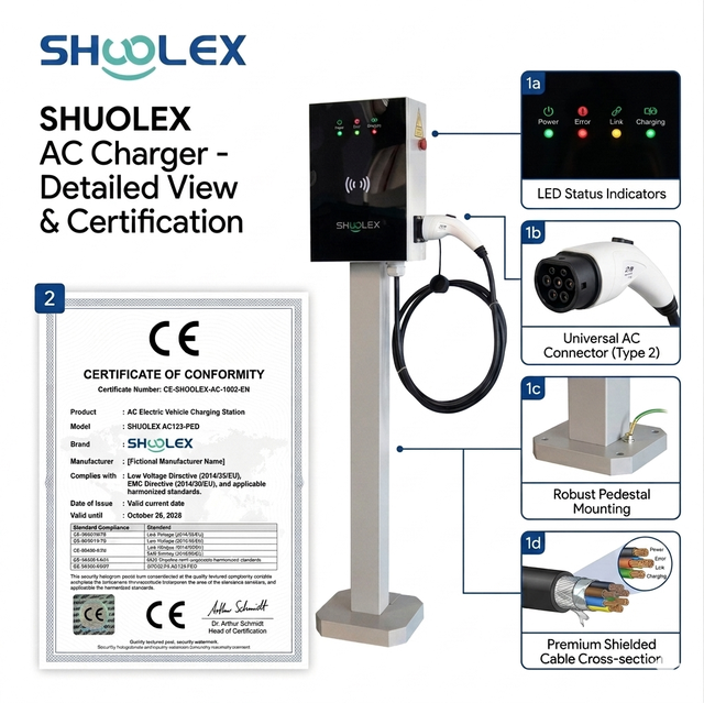 Fast Charging 32A AC Electric Vehicle Charger Station SHUOLEX 7kW Smart EV Charging Pile with Floor-Stand Pillar for Workplace