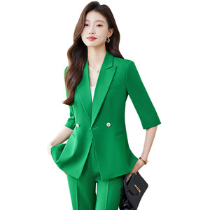 Women's Mid Sleeve <b>Blazer</b> Suit <b>Set</b> Solid Color Polyester Breathable No Wrinkle Treatment Casual Professional Style - Product Image 5