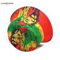 Sombrero de Pescador de Doble Cara Landfond, Estilo Panamá, con Estampado de Dibujos Animados de León, Estilo Rasta