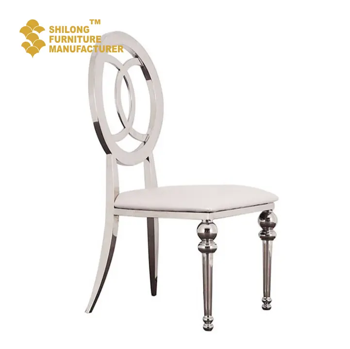 SL-YHY-N001 Cadeira de banquete com novo design, mobília luxuosa para casamento, cadeira chiavari de aço inoxidável dourada para jardim ao ar livre, novidade no atacado